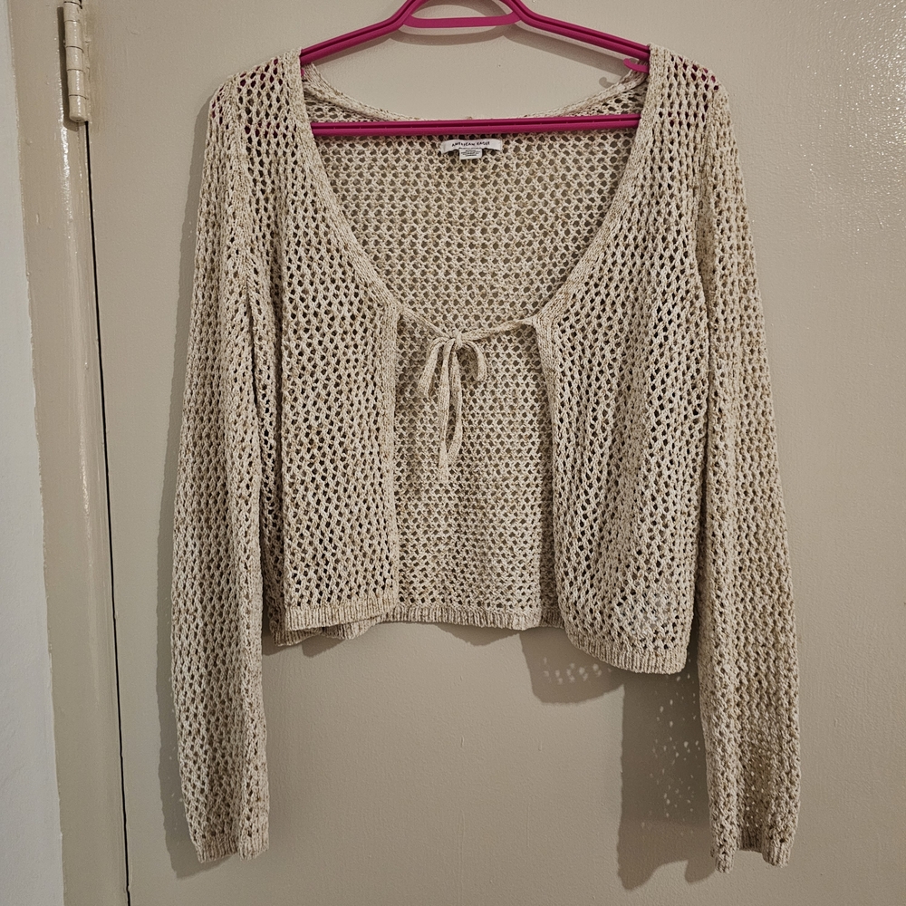 American Eagle Outfitters Cream Open-Knit Cardigan